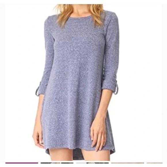 Z Supply Double Knit Symphony Dress Women S Grey NEW Roll Tab Sleeve Loungewear - Picture 2 of 9